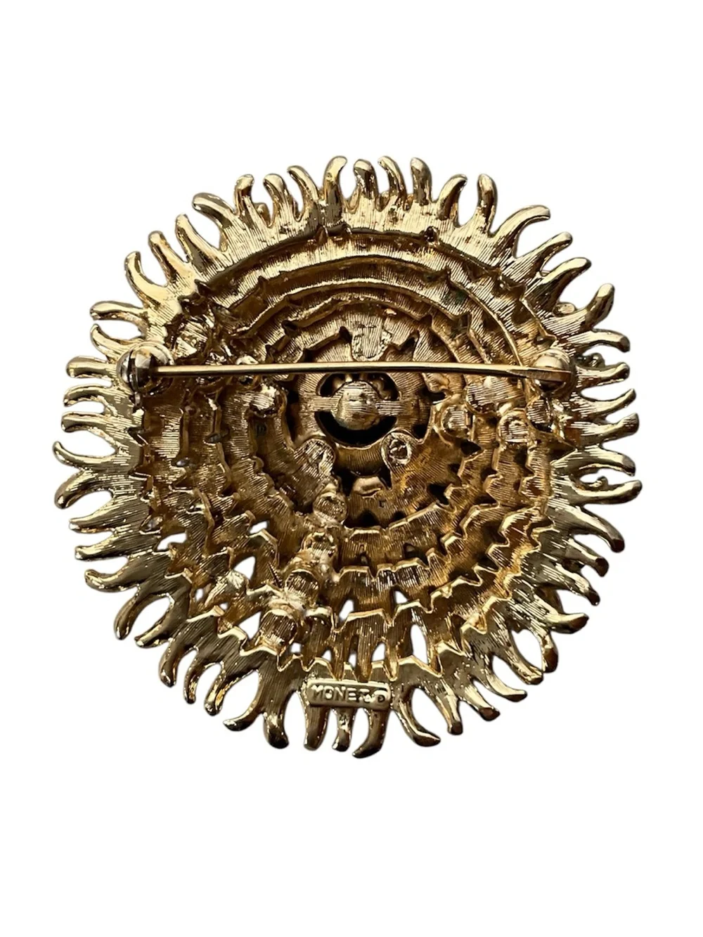Vintage MONET Gold Tone Chrysanthemum Aster Flower Brooch Pin Starburst MCM